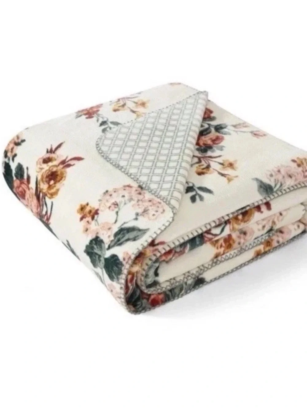 Laura Ashley ~ Rosemore Tan Floral Reversible Coco Flannel Throw Blanket 50 X 70